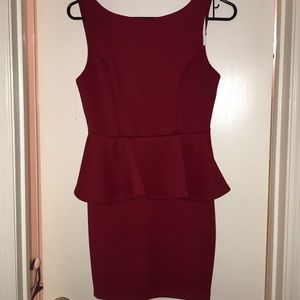 Red peplum open back dress